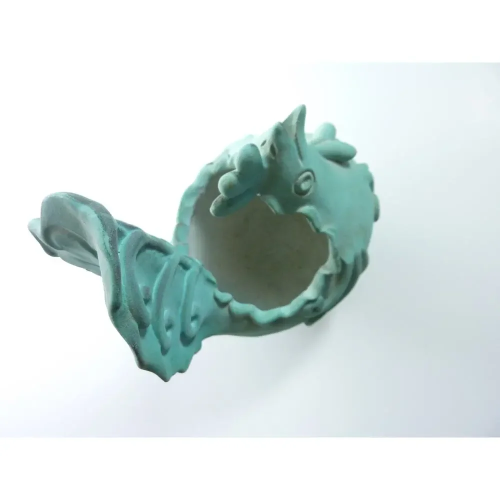 Vintage Signed Studio Pottery Blue Ceramic Rooster Chicken Planter Pot 8.5